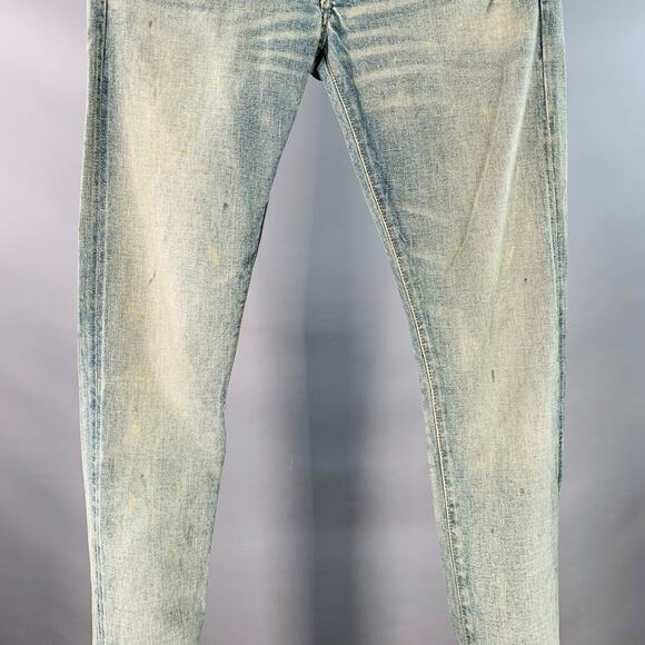 RRL by RALPH LAUREN Size 27 Blue Distressed Cotton Blend Skinny Selvedge Jeans - Picture 3 of 11